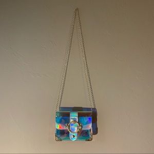 Clear Multi Chrome Crossbody Bag w/ Gold Chain